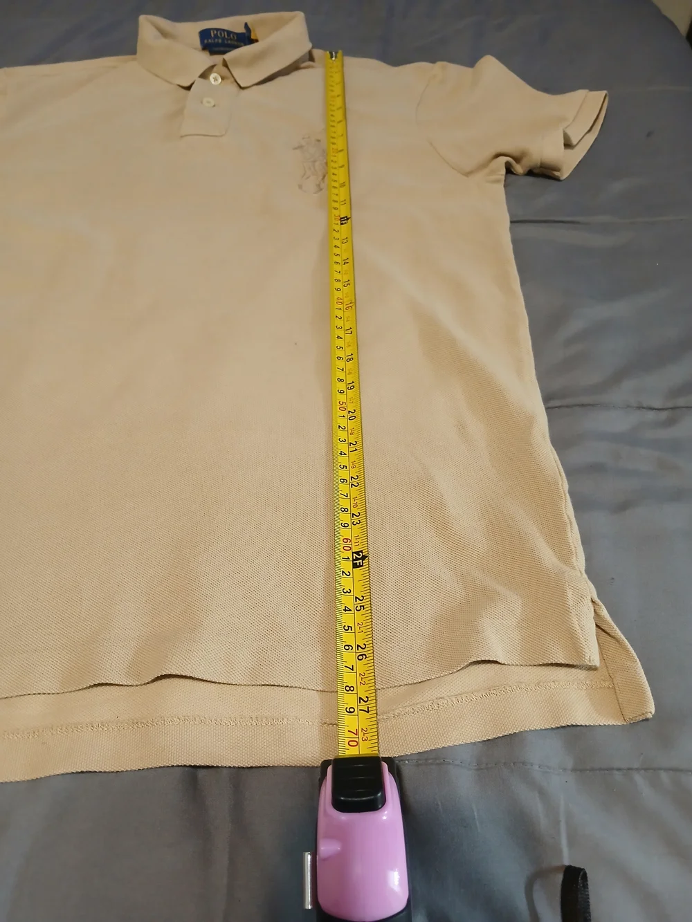 100% Cotton Polo Ralph Lauren Custom Slim Fit Big Pony Polo Shirt Tan/Beige-Sz M
